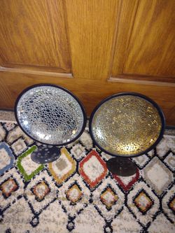 Set Of 2 Mosaic Wall Pillar Candle Holders, One Silver And One Gold. Thumbnail