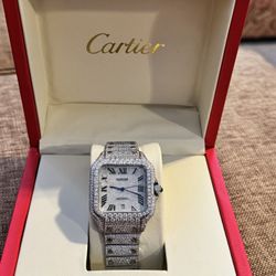 🕰️ Moissanite Cartier Santos Watch – Iced Out | Brand New 💎🫣😮‍💨 (PASSES DIAMOND TESTER)