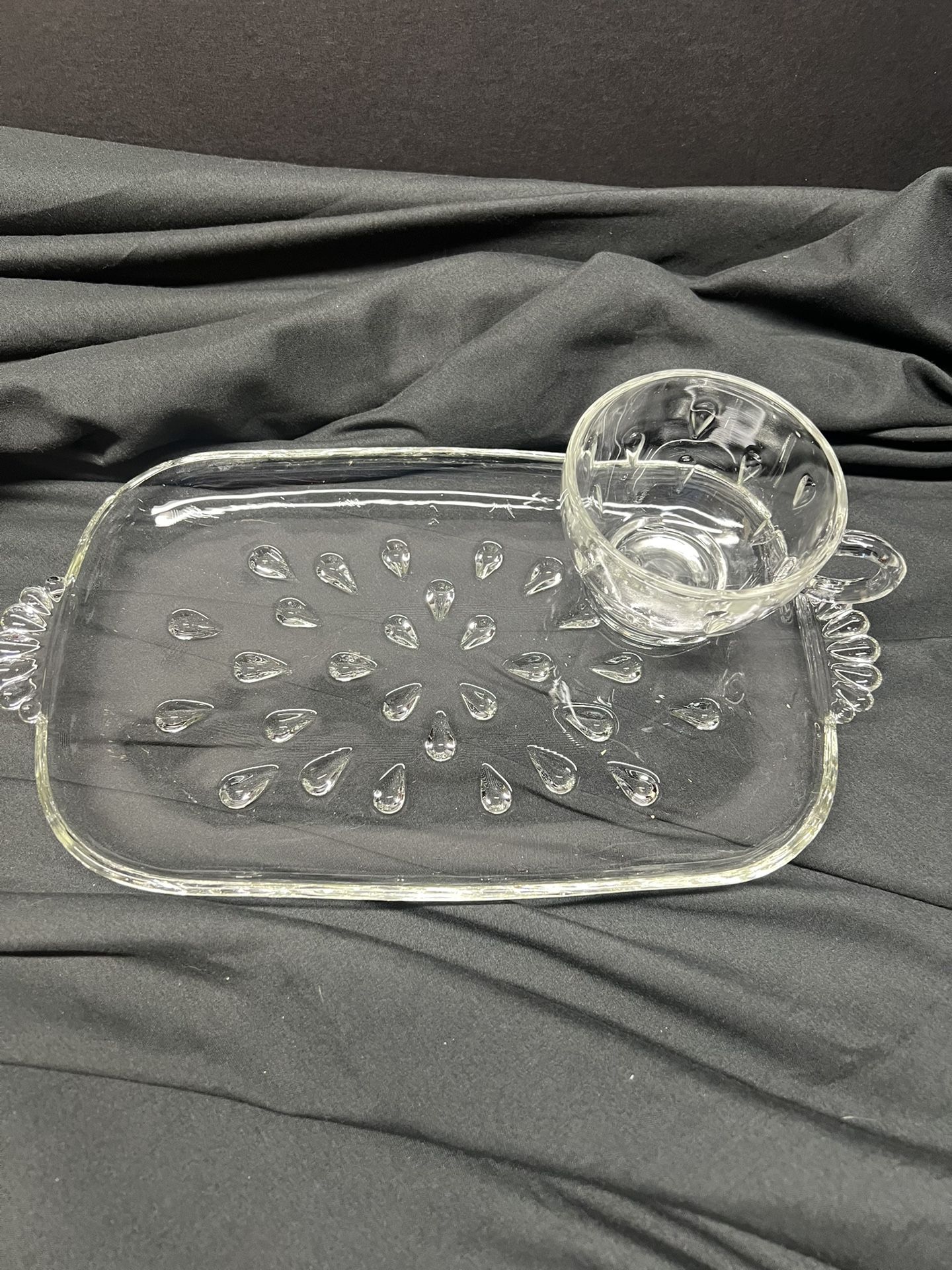 Vintage Glass Snack Tray and Cups