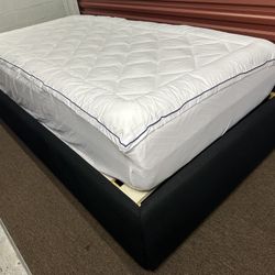 SINGLE TWIN BED FRAME BEDROOM BLACK UPHOLSTERED CLOTH FOAM MATTRESS 