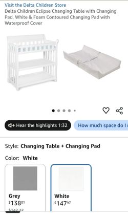 Delta Children Eclipse Changing Table with Changing Pad, White & Foam Contoured Changing Pad with Waterproof Cover