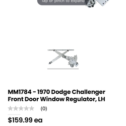 New MM1784 OER 1970 Dodge Challenger Front Door Window Regulator, LH