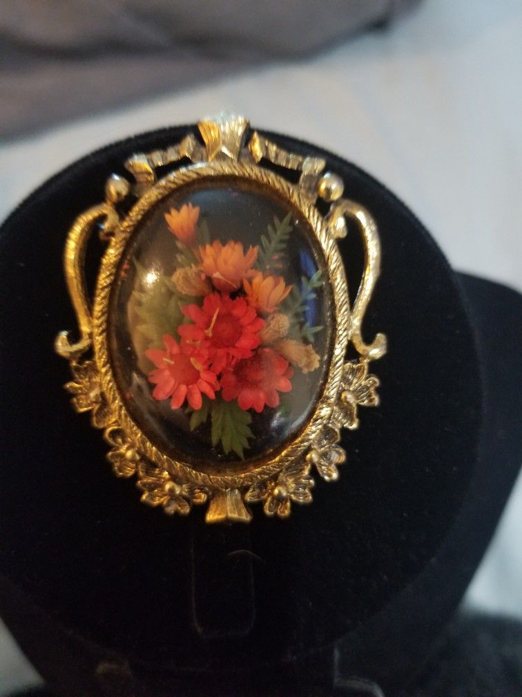 Dried Flowers Glass Brooch
