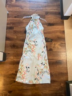 Brand New Woman’s Bebe brand Mint Blue Floral Halter Midi Dress Up For Sale