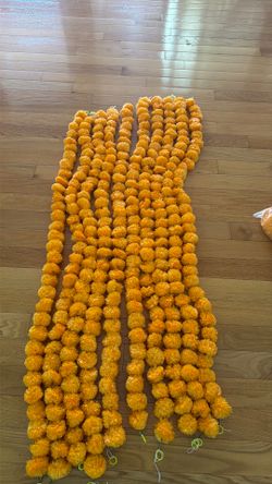 Artificial Marigold Fluffy Flowers Garlands for Decoration -  (Light Orange)