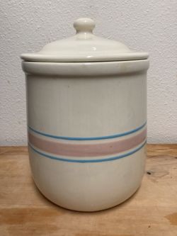 Vintage  McCoy Cookie Jar #133 Cream w/ Pink & Blue Stripes Pottery