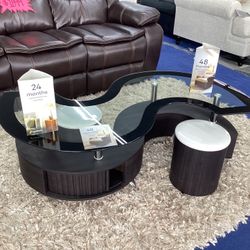Glass Top Coffee Table With Stools 