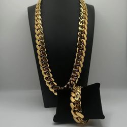 Miami Cuban Link Gold Plated Chain & Bracelet Set 20mm 22mm 18mm 