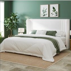Allewie King Size Velvet Platform Bed Frame with Vertical Tufted Wingback Headboard, Easy Assembly