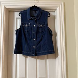 Denim Vest with Rhinestone Embellishments on the pockets