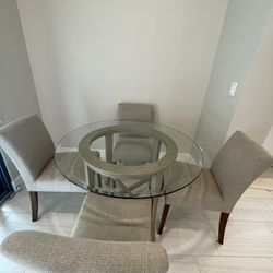 Crate and Barrel Glass Dining Table With 4 Dining Chairs