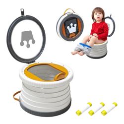 Portable Potty for Toddlers, Foldable Travel Potty with 5-Second Fold, Splash-Proof, Standalone Emergency Toilet with 3 Roll Waste Bags, Road Trips, C