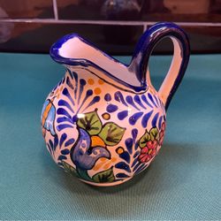 Vintage beautiful colorful Mexican Talavera pottery creamer/pitcher