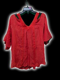 Red lace detail short sleeve blouse 