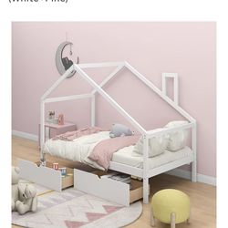 Montessori Style Twin Wooden House Bed.