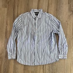 Banana Republic Shirt Mens XL Button Up Striped Standard Fit Organic Cotton Blue  
