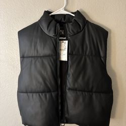 Zara Kids Faux Leather Puffer Vest 