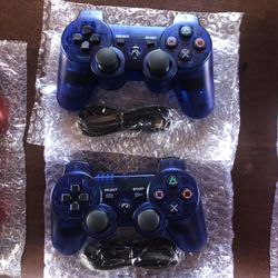Ps3 Blue Transparent Bluetooth Controller Lot Of 2 