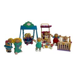 Vintage 1984 2" Cabbage Patch Kid Dolls with Stroller Swing Crib Lot of 11 items
