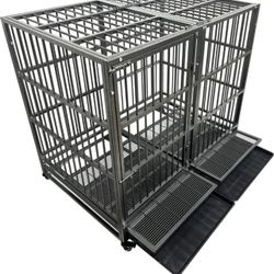 54/48/42/38 Inch Heavy Duty Dog Crate Cage with Wheels, Indestructible and Escape Proof Steel Kennel Indoor for High Anxiety Dogs with Sturdy Locks, D