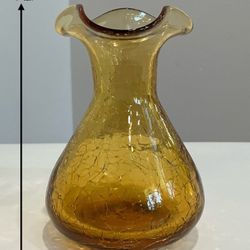 Small Vintage 1950’s Crackled Amber Pilgrim Glass Vase
