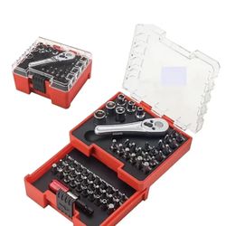  58pcs 1/4" Drive Mini Ratchet Wrench Set, Mini Socket Set,Screwdriver Bit Set, Driver Bit Set, Phillips, Slotted, Hex, Square, Trox, Tamper Proof Tor