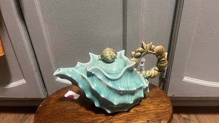 Ceramic Seashell Teapot Nautical Decor