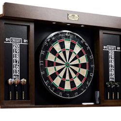 Bristle Dartboard Cabinet Set, LED Lights, Official Size Dart Board, by Barrington Billiards