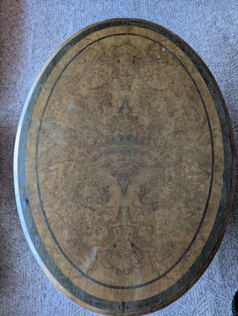 Free Inlaid Burl And Walnut Oval Coffee Table