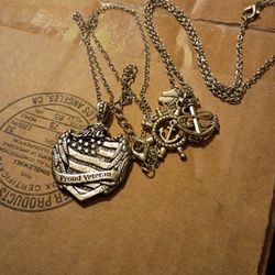 2 Necklaces 1with Proud Veterans Pendent 1 With Anchor Pendents In Perfect Condition