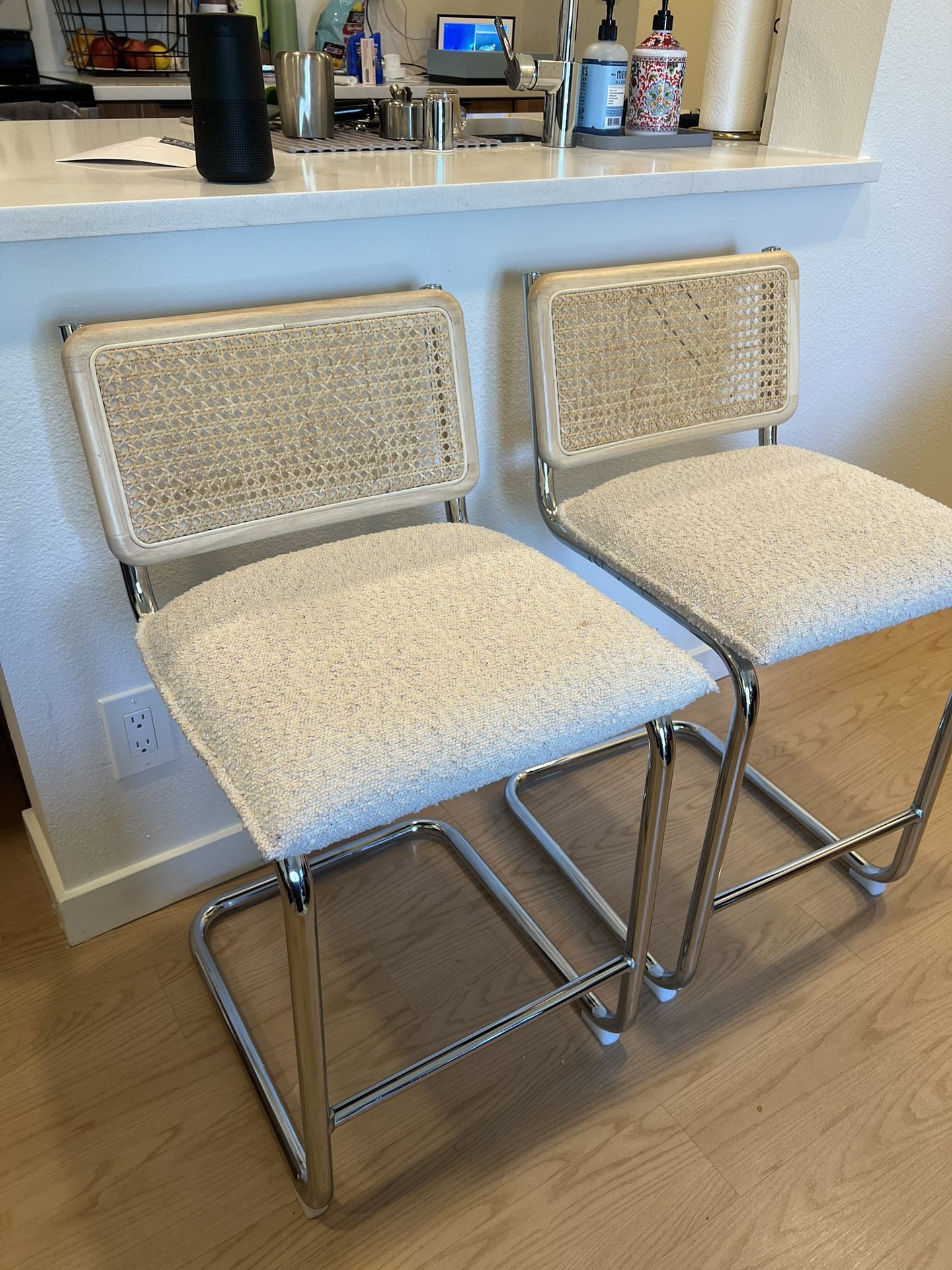 Set Of Two Rattan Counter/Bar Stools (Used- In Good Condition)