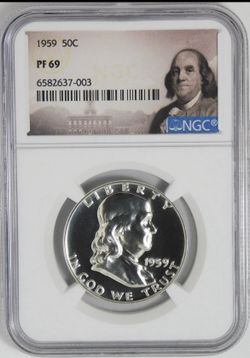 1959 Silvere Franklin Half Dollar NGC Gem Proof-69 (Franklin Label)