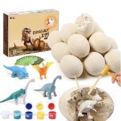 Dinosaur Eggs Excavation Kits Toys for Boys & Girls - Dig up 12 Eggs and Discover 24 Surprise Dinosaurs (12 White and 12 Colored) with Painting Kits, 