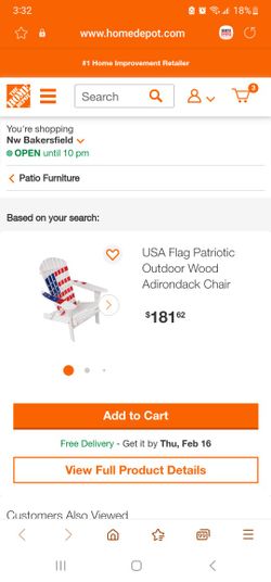 Hemlock Adirondack Usa Flag Patriotic Outdoor Chair. Brand New.