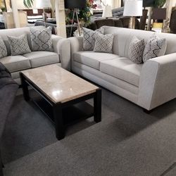 Brand New Light Gray Linen Sofa + Loveseat 2PCs Set