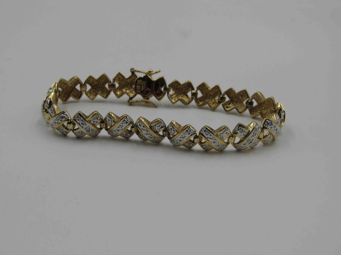 7.5" Sterling Silver Unique X Pattern Diamond Bracelet Vintage Wedding Engagement Anniversary Gift Idea Beautiful Elegant Everyday Special