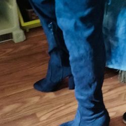 JustFab Blue Suede Thigh High Boots