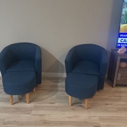 Modern Navy Blue Accent Chairs with Ottoman Set of 2 – $220 OBO