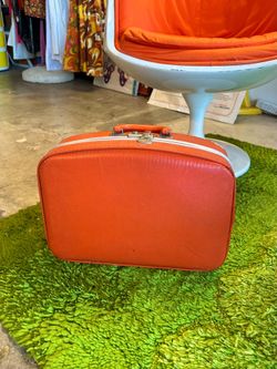 Vintage Orange Hardshell Suitcase Briefcase Luggage Bag, Mid Century 1970’s Retro Mod