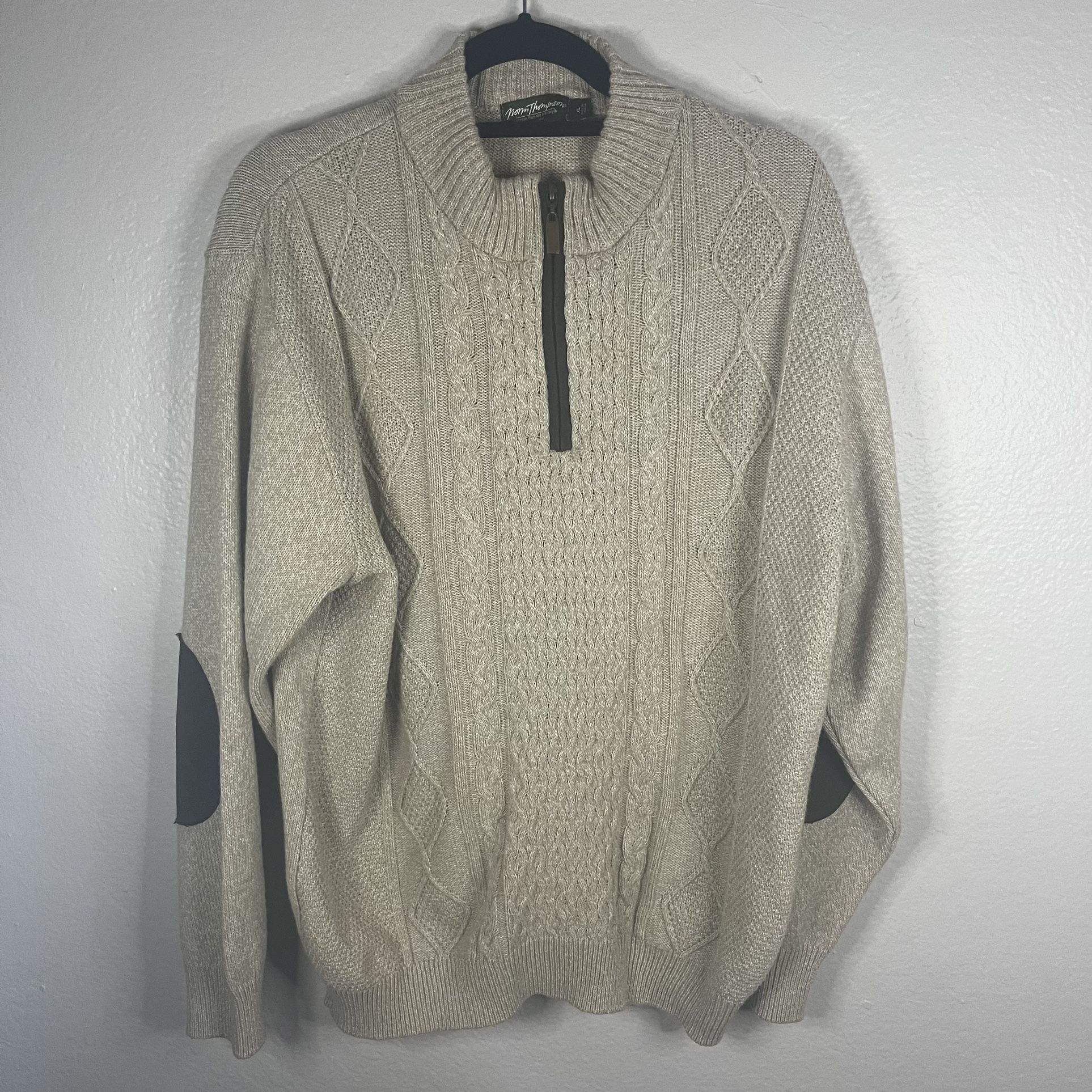 Vtg Norm Thompson Pullover Elbow Patch Sweater 1/4 Zip Wool Blend - sz XL