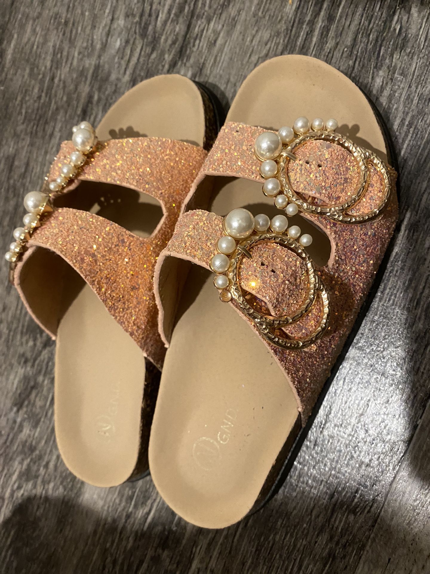 Bejeweled Rose Gold Sparkle Sandals Slides