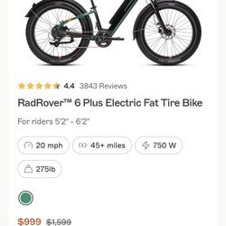 RAD ROVER 6 Plus Electric Fat tire Bike -BRAND NEW