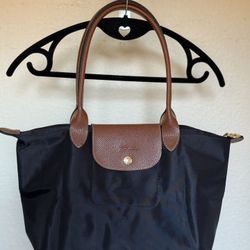 LONGCHAMP Le Pliage Shopping Tote Bag Black Brown Travel Modele Depose Purse