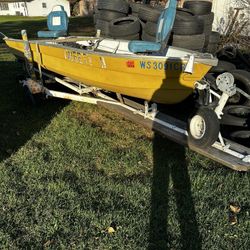 14 Foot Boat With Trolley Motor And Trailer Included