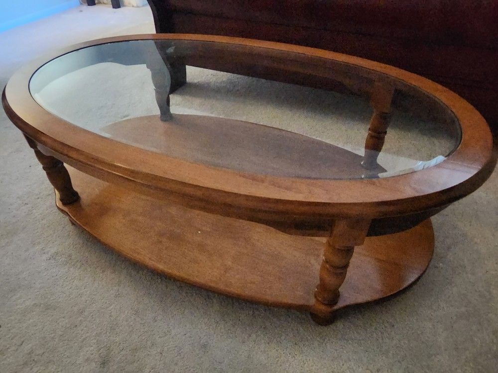 Wood Coffee Table With Glass Top