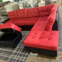 Heights Black Red Reversible Sectional With Storage Ottoman 