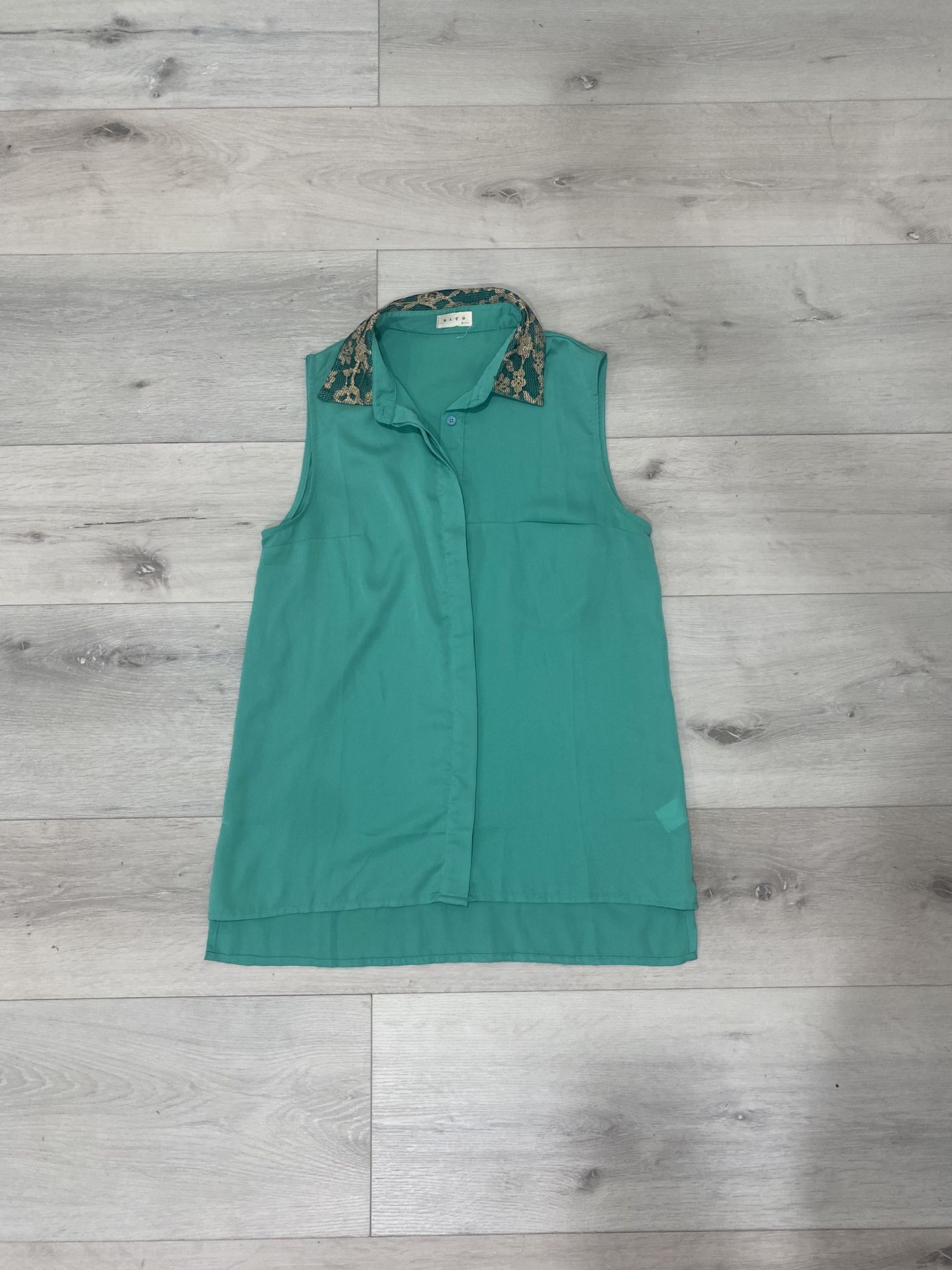 Charter Club Womens Petite Cotton Shirt Turquoise Stone Gold