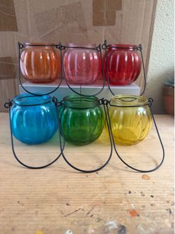 6 pumpkin shaped tea light lanterns