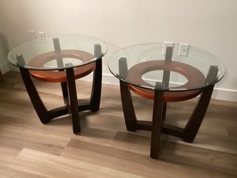 Pair of Round Glass Top End Tables
