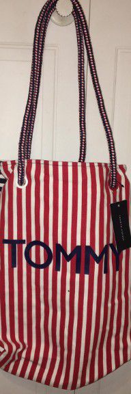 Tommy Hilfiger Red White and Blue Striped Tote Bag